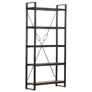 Βιβλιοθήκη με 5 Επίπεδα Μαύρη 90x30x180 εκ. Μασίφ Ξύλο Μάνγκο