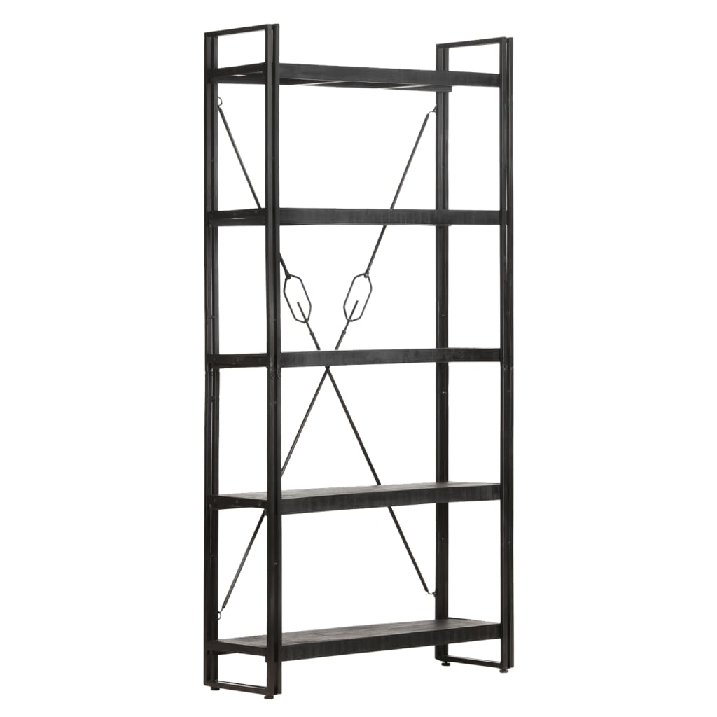 Βιβλιοθήκη με 5 Επίπεδα Μαύρη 90x30x180 εκ. Μασίφ Ξύλο Μάνγκο