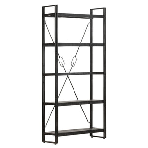 Βιβλιοθήκη με 5 Επίπεδα Μαύρη 90x30x180 εκ. Μασίφ Ξύλο Μάνγκο