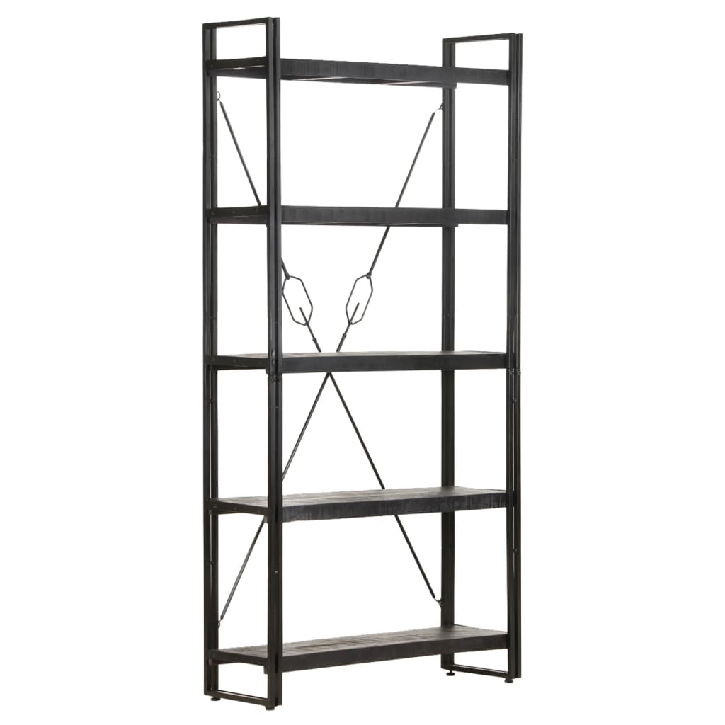 Βιβλιοθήκη με 5 Επίπεδα Μαύρη 90x30x180 εκ. Μασίφ Ξύλο Μάνγκο