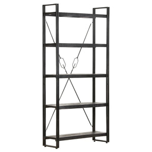 Βιβλιοθήκη με 5 Επίπεδα Μαύρη 90x30x180 εκ. Μασίφ Ξύλο Μάνγκο