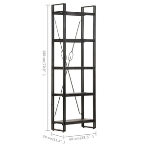 Βιβλιοθήκη με 5 Επίπεδα Μαύρη 60x30x180 εκ. Μασίφ Ξύλο Μάνγκο