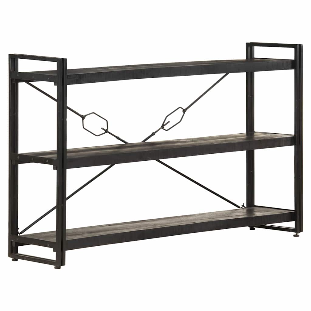 Βιβλιοθήκη με 3 Επίπεδα Μαύρη 140x30x80 εκ. Μασίφ Ξύλο Μάνγκο
