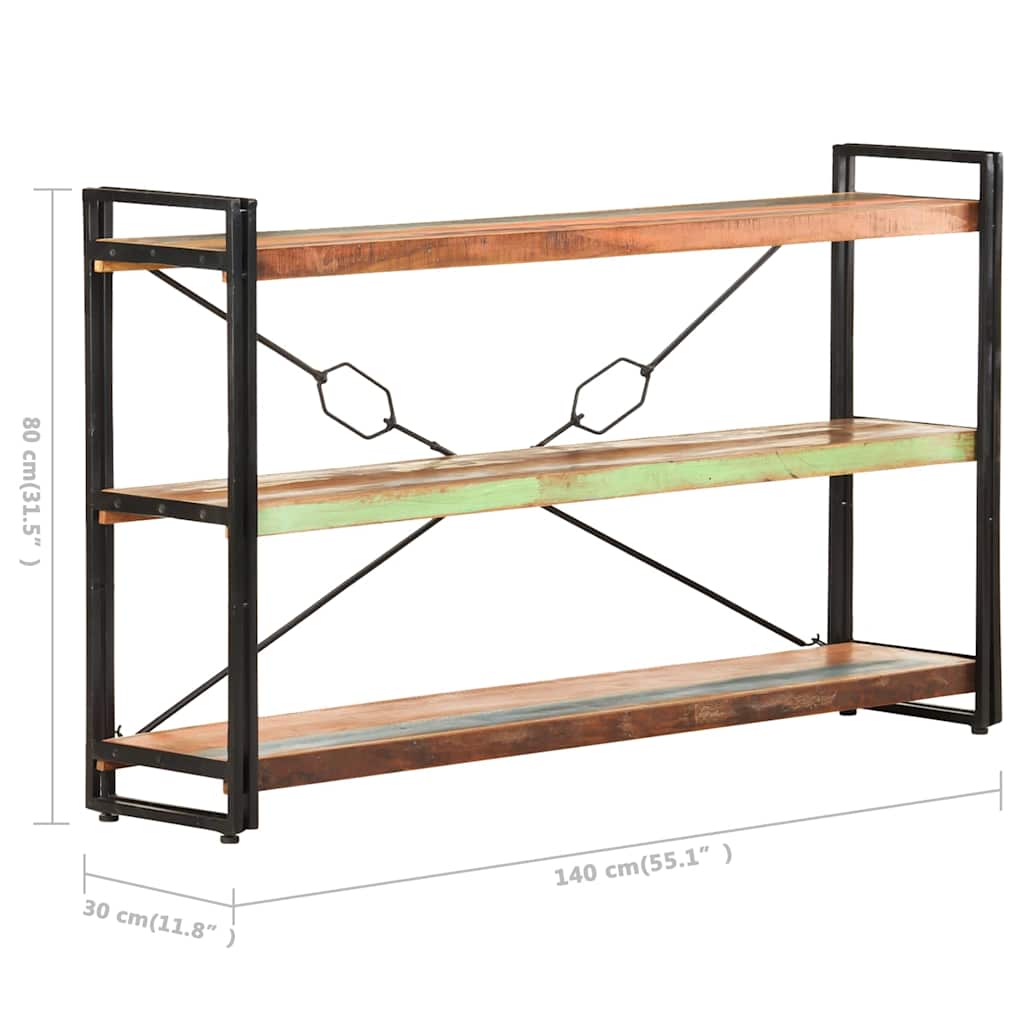 Βιβλιοθήκη με 3 Επίπεδα 140x30x80 εκ. Μασίφ Ανακυκλωμένο Ξύλο