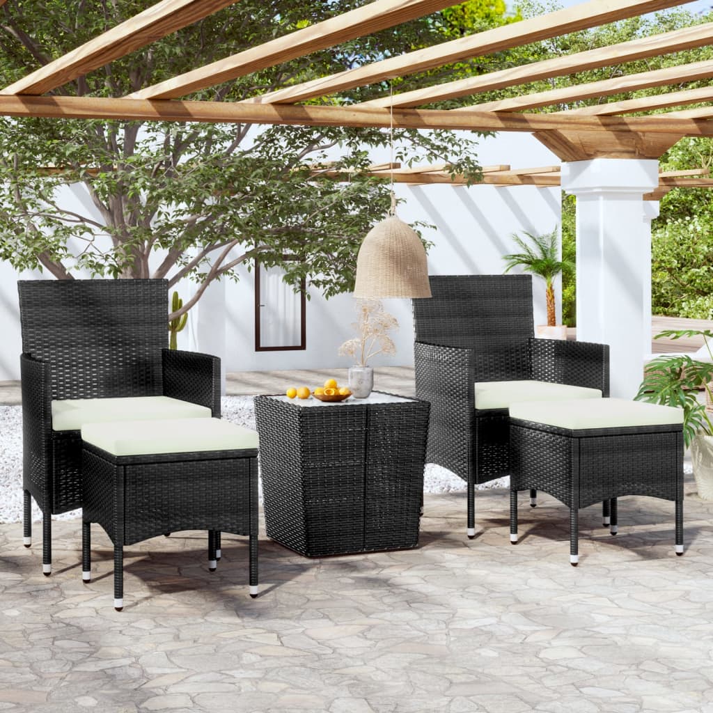 Σετ Επίπλων Bistro Κήπου 5 τεμ. Μαύρο Συνθ. Ρατάν/Ψημένο Γυαλί - PAKOBAZAAR