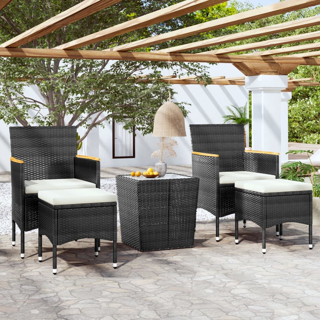 Σετ Επίπλων Bistro Κήπου 5 τεμ. Μαύρο Συνθ. Ρατάν/Ψημένο Γυαλί - Pakobazaar