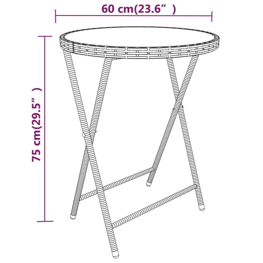 Σετ Επίπλων Bistro Κήπου 5 τεμ. Γκρι Συνθ. Ρατάν/Ψημένο Γυαλί - PAKOBAZAAR
