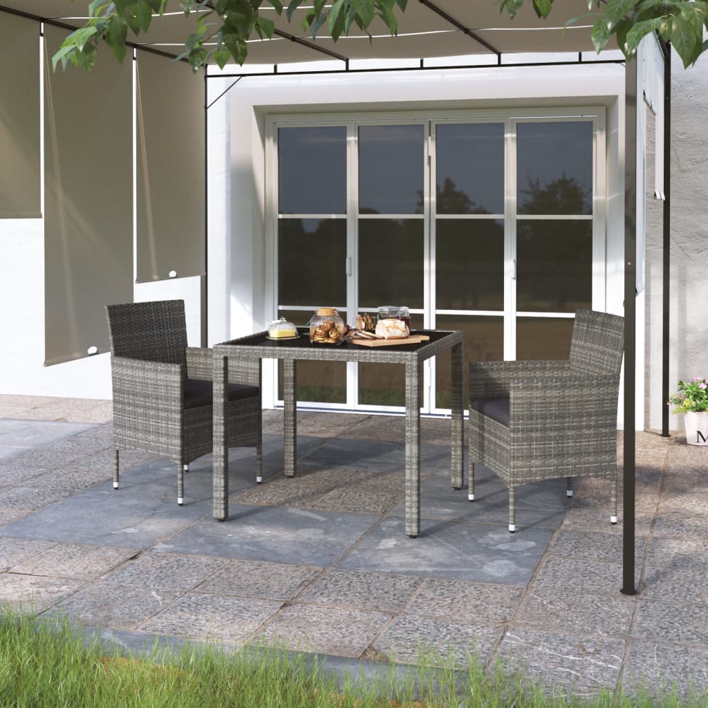 Σετ Τραπεζαρίας Κήπου 3 τεμ. Γκρι Συνθ. Ρατάν/Ψημένο Γυαλί - PAKOBAZAAR