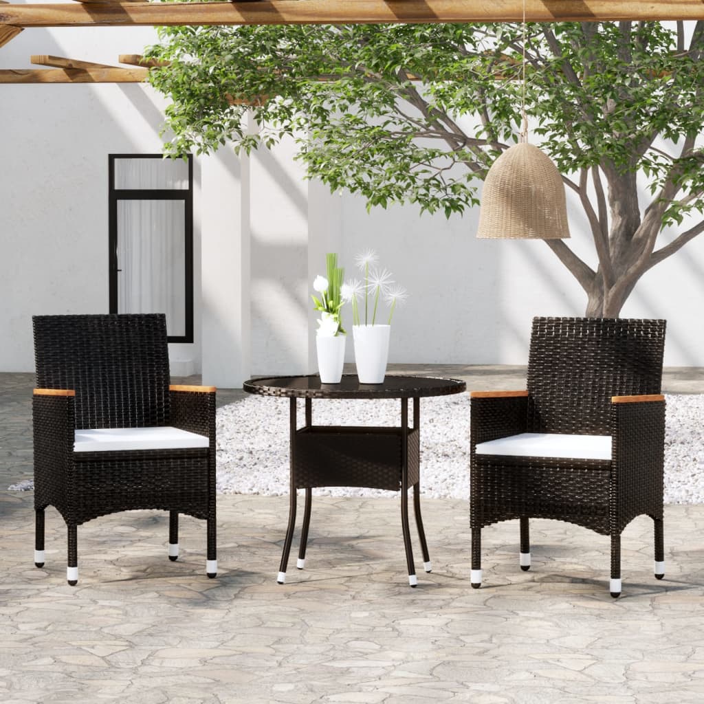 Σετ Επίπλων Bistro Κήπου 3 τεμ. Μαύρο από Συνθετικό Ρατάν - PAKOBAZAAR