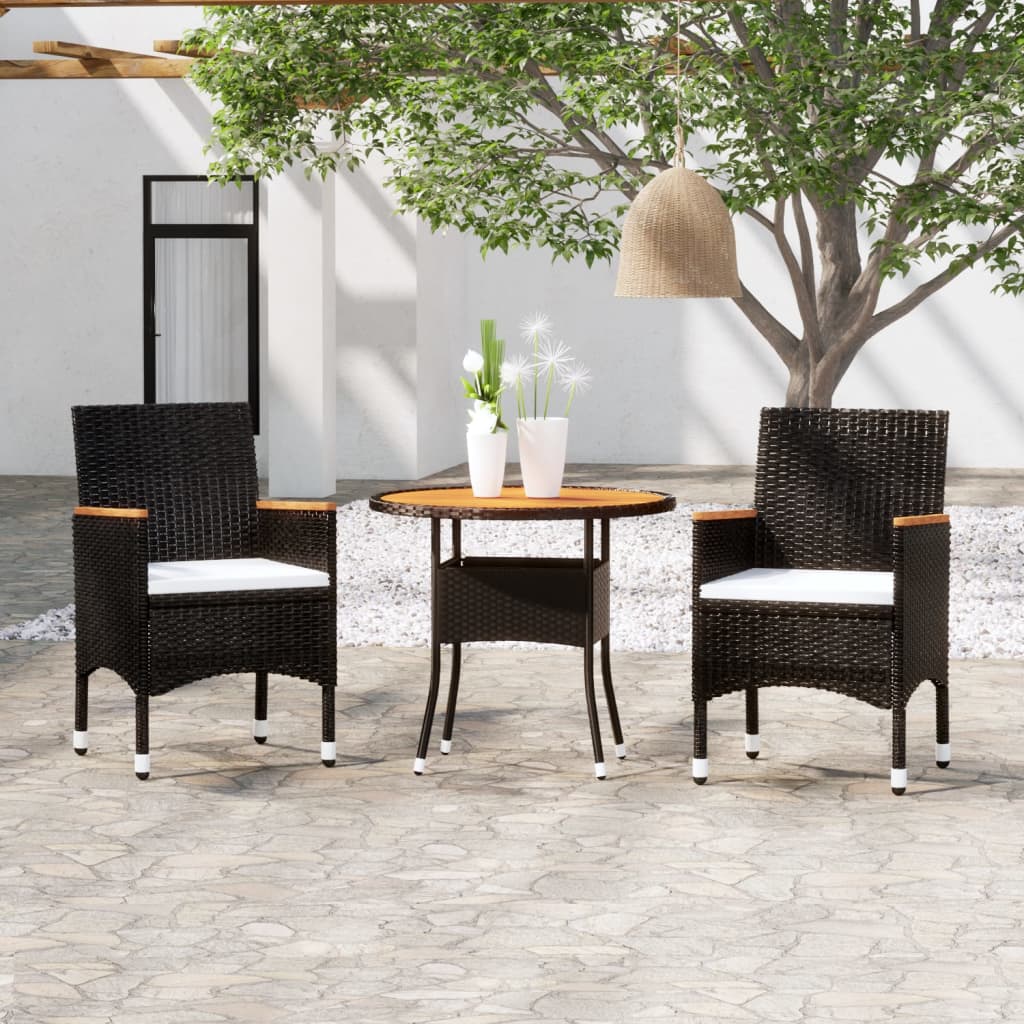 Σετ Επίπλων Bistro Κήπου 3 τεμ. Μαύρο από Συνθετικό Ρατάν - PAKOBAZAAR