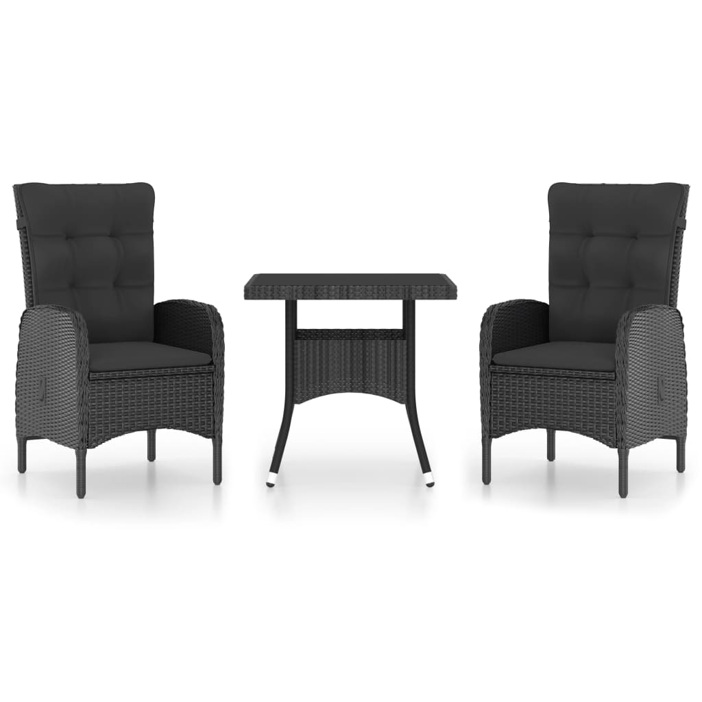 Σετ Τραπεζαρίας Κήπου 3 Τεμαχίων Μαύρο Συνθετικό Ρατάν & Γυαλί - PAKOBAZAAR