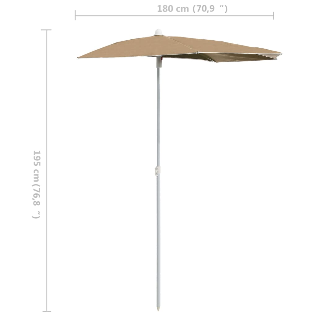 Ομπρέλα Κήπου Μισή με Ιστό Taupe 180 x 90 εκ.