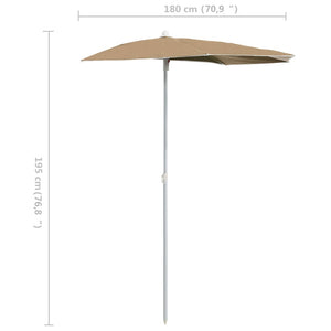 Ομπρέλα Κήπου Μισή με Ιστό Taupe 180 x 90 εκ.