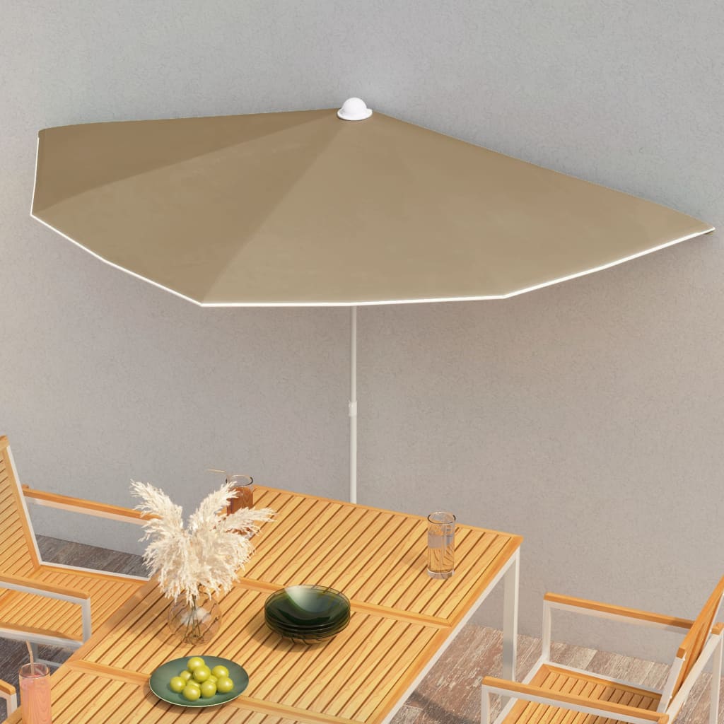 Ομπρέλα Κήπου Μισή με Ιστό Taupe 180 x 90 εκ.
