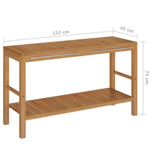 Έπιπλο Μπάνιου / Μασίφ Ξύλο Teak με Νιπτήρες από Κρεμ Μάρμαρο - PAKOBAZAAR