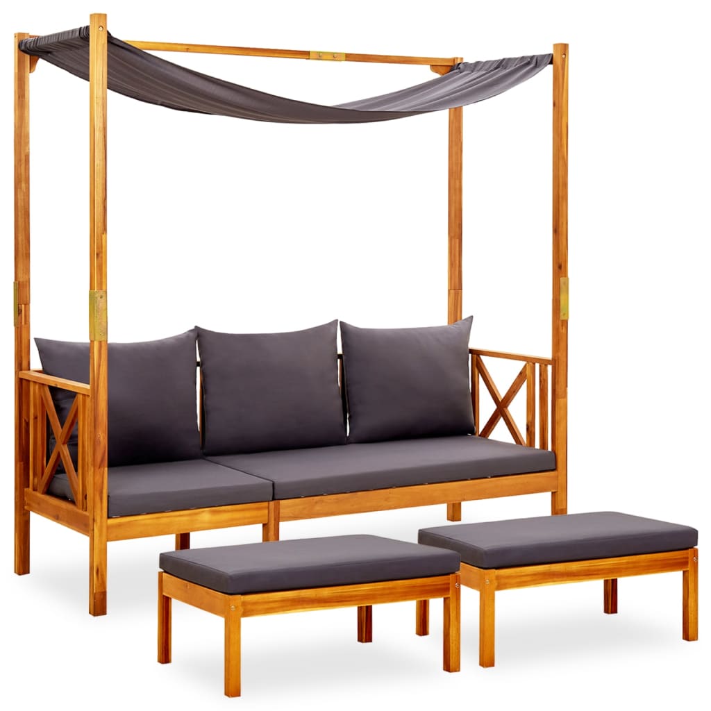 Παγκάκι Κήπου με Σκίαστρο και Υποπόδια από Μασίφ Ξύλο Ακακίας - PAKOBAZAAR