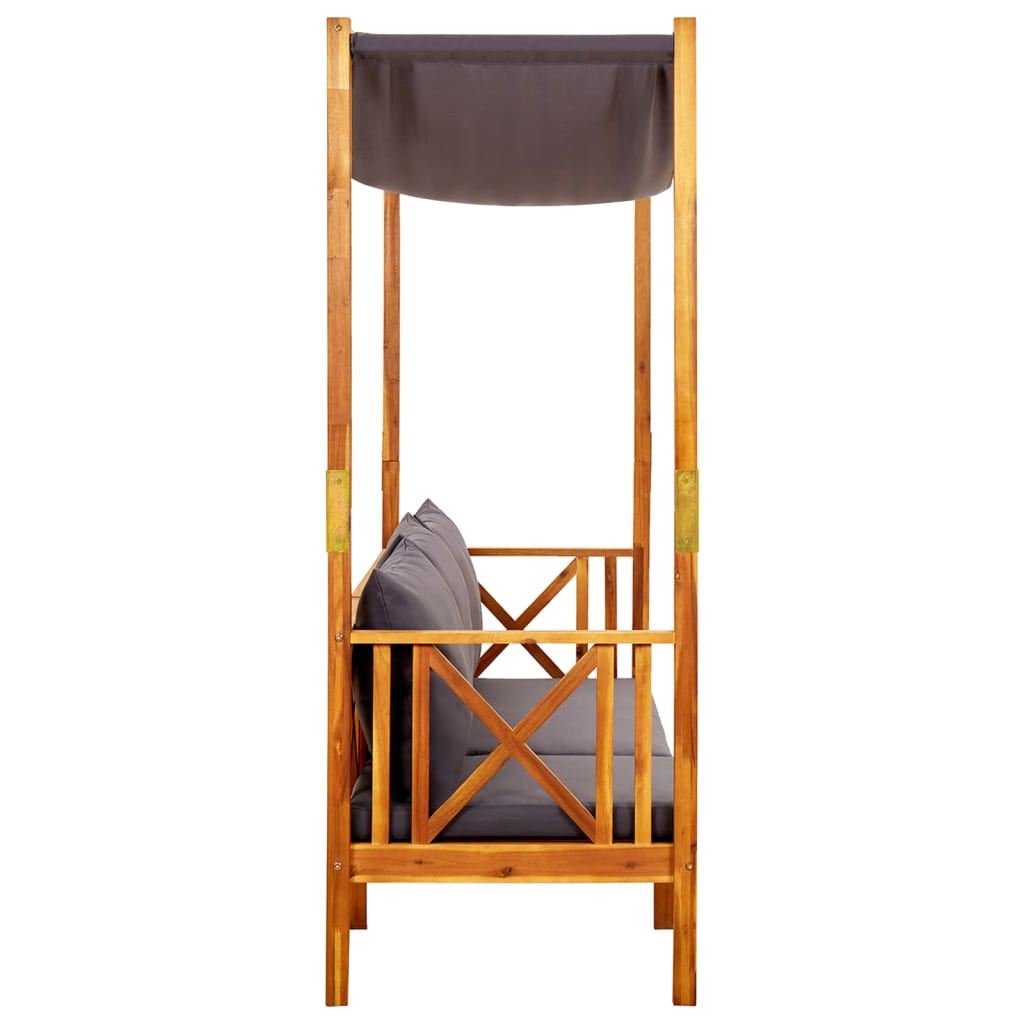 Παγκάκι Κήπου με Σκίαστρο και Υποπόδια από Μασίφ Ξύλο Ακακίας - PAKOBAZAAR