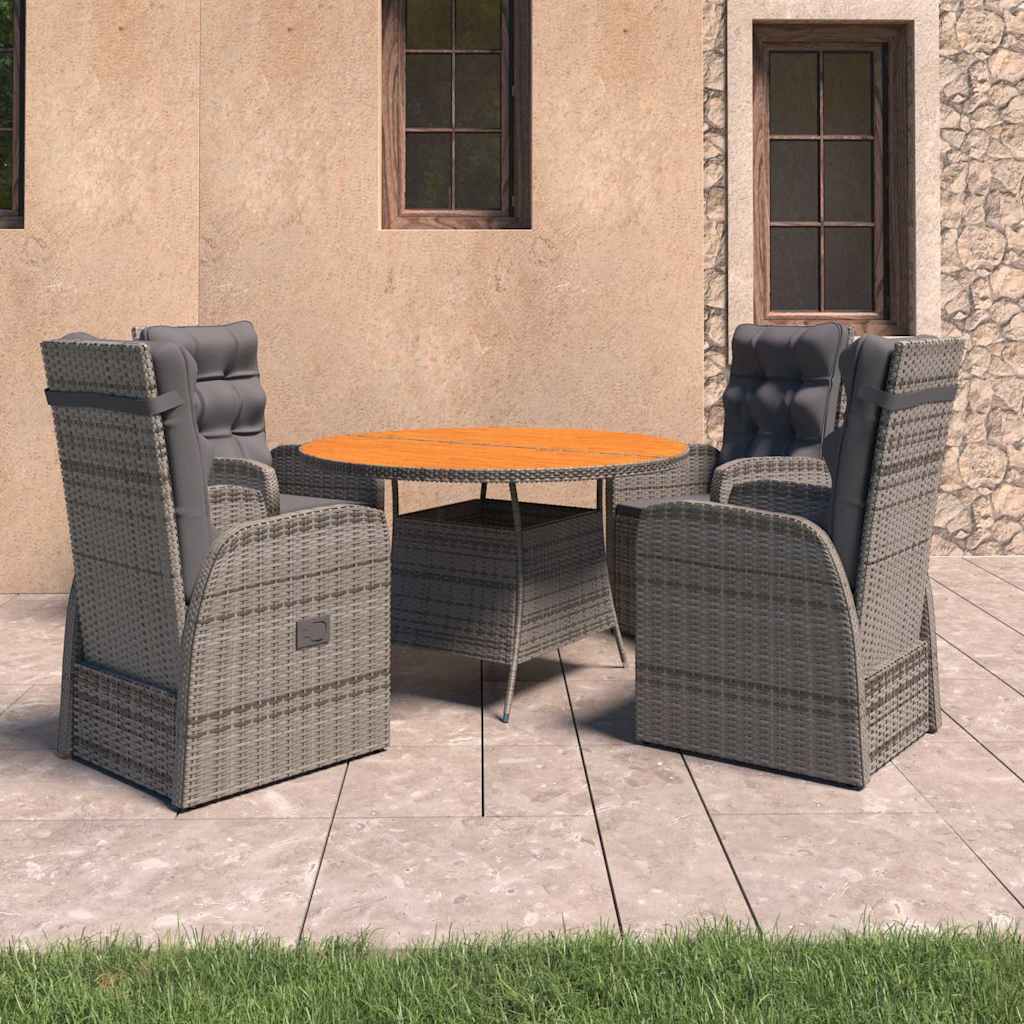 Σετ Τραπεζαρίας Εξ. Χώρου 5 τεμ. Γκρι Συνθ. Ρατάν με Μαξιλάρια