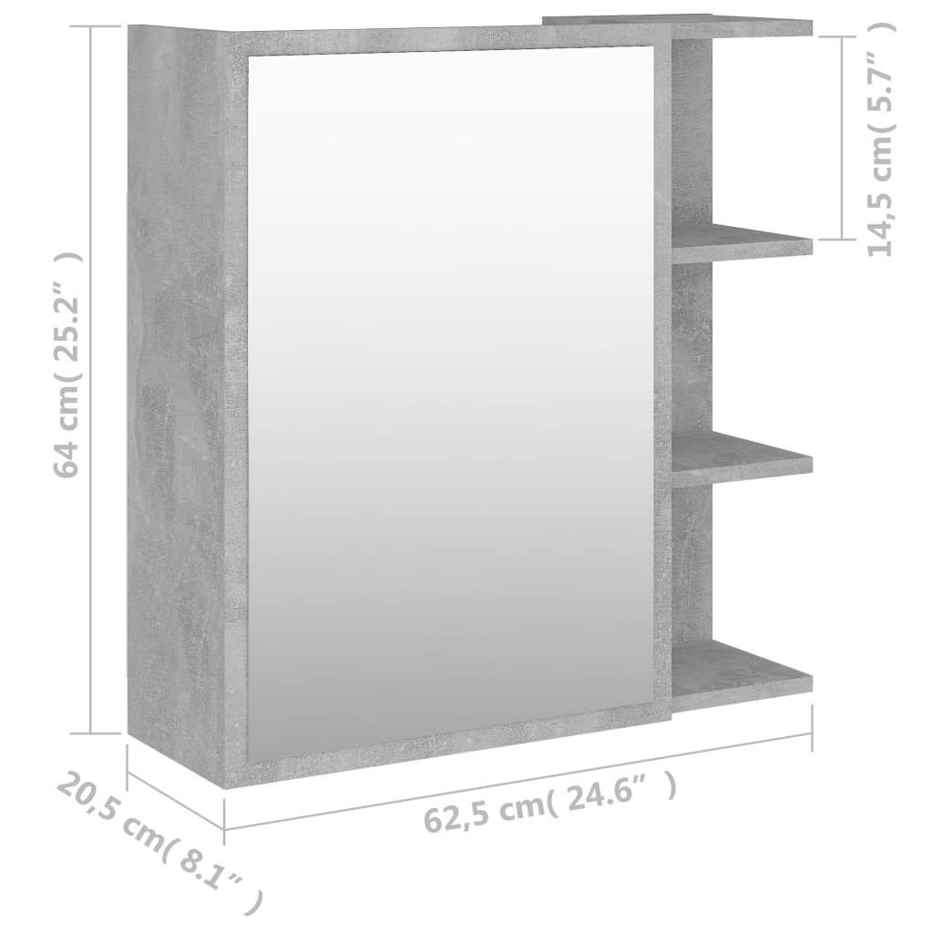 Καθρέφτης Μπάνιου Γκρι Σκυροδέματος 62,5x20,5x64 εκ Επεξ. Ξύλο