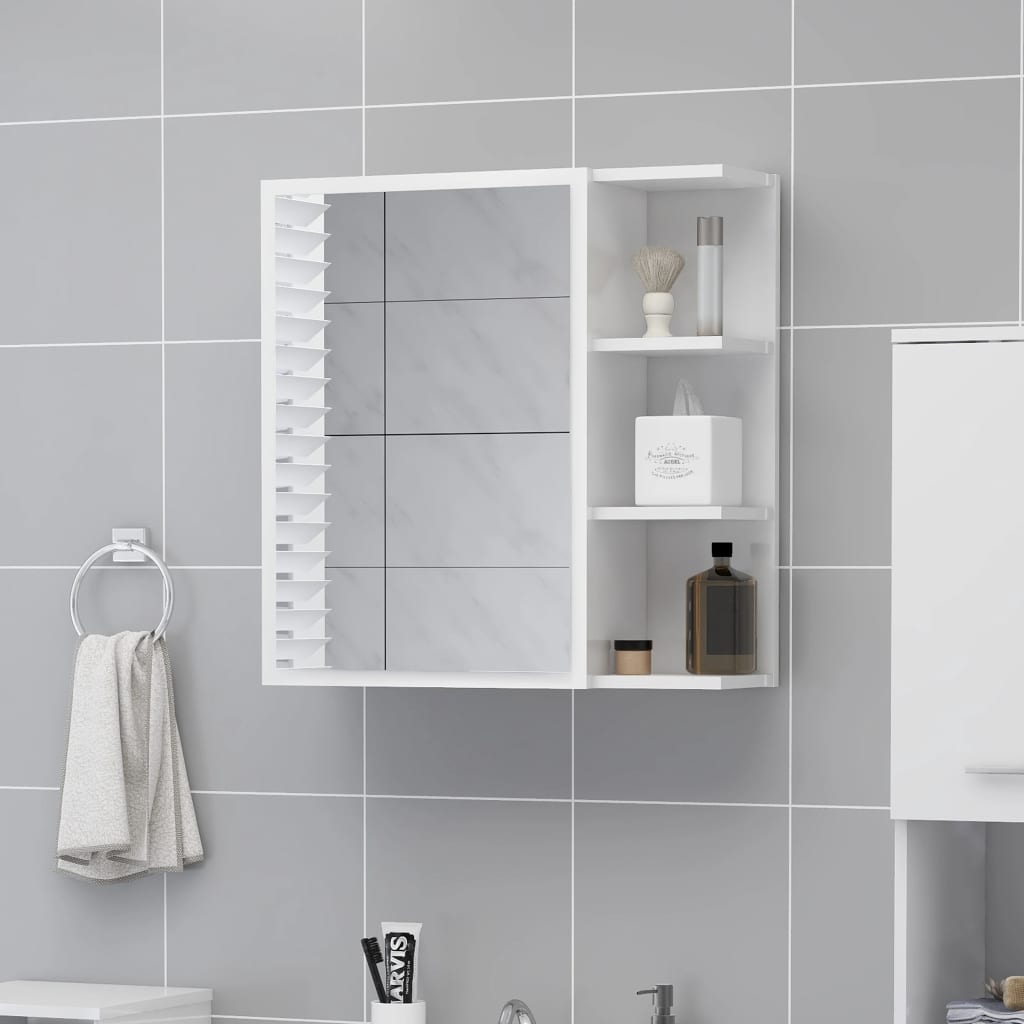 Καθρέφτης Μπάνιου Γυαλιστερό Λευκό 62,5x20,5x64 εκ. Επεξ. Ξύλο