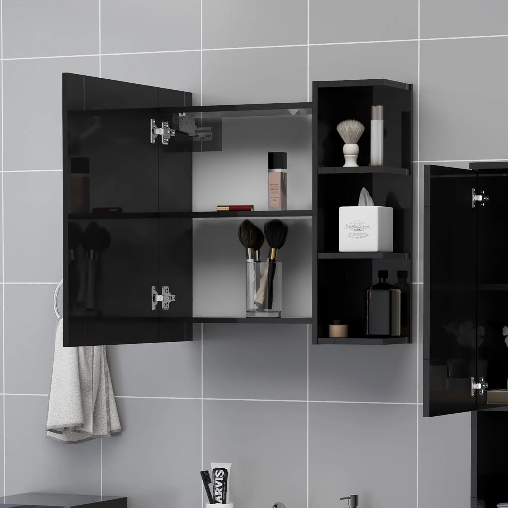 Καθρέφτης Μπάνιου Γυαλιστερό Μαύρο 62,5x20,5x64 εκ. Επεξ. Ξύλο
