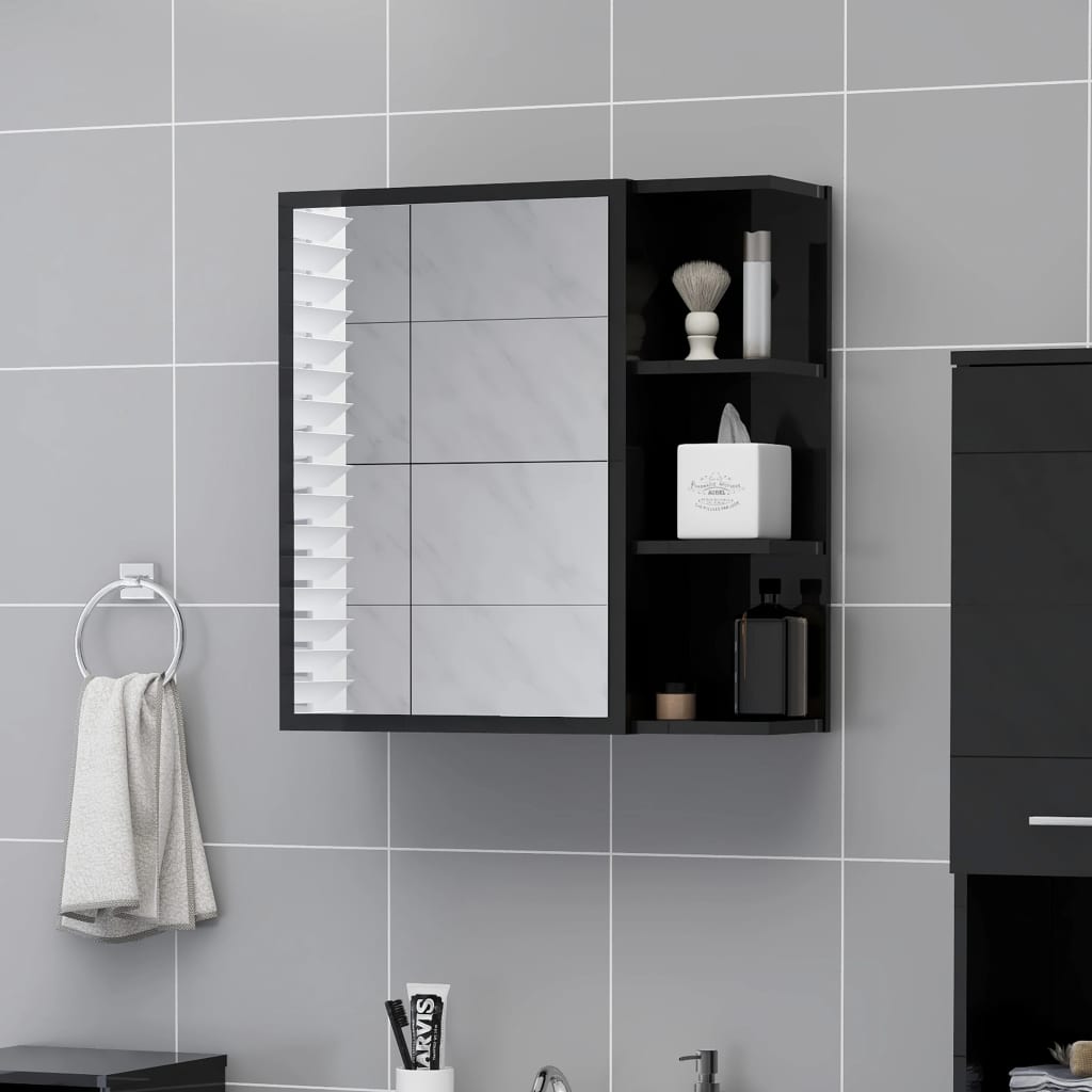 Καθρέφτης Μπάνιου Γυαλιστερό Μαύρο 62,5x20,5x64 εκ. Επεξ. Ξύλο