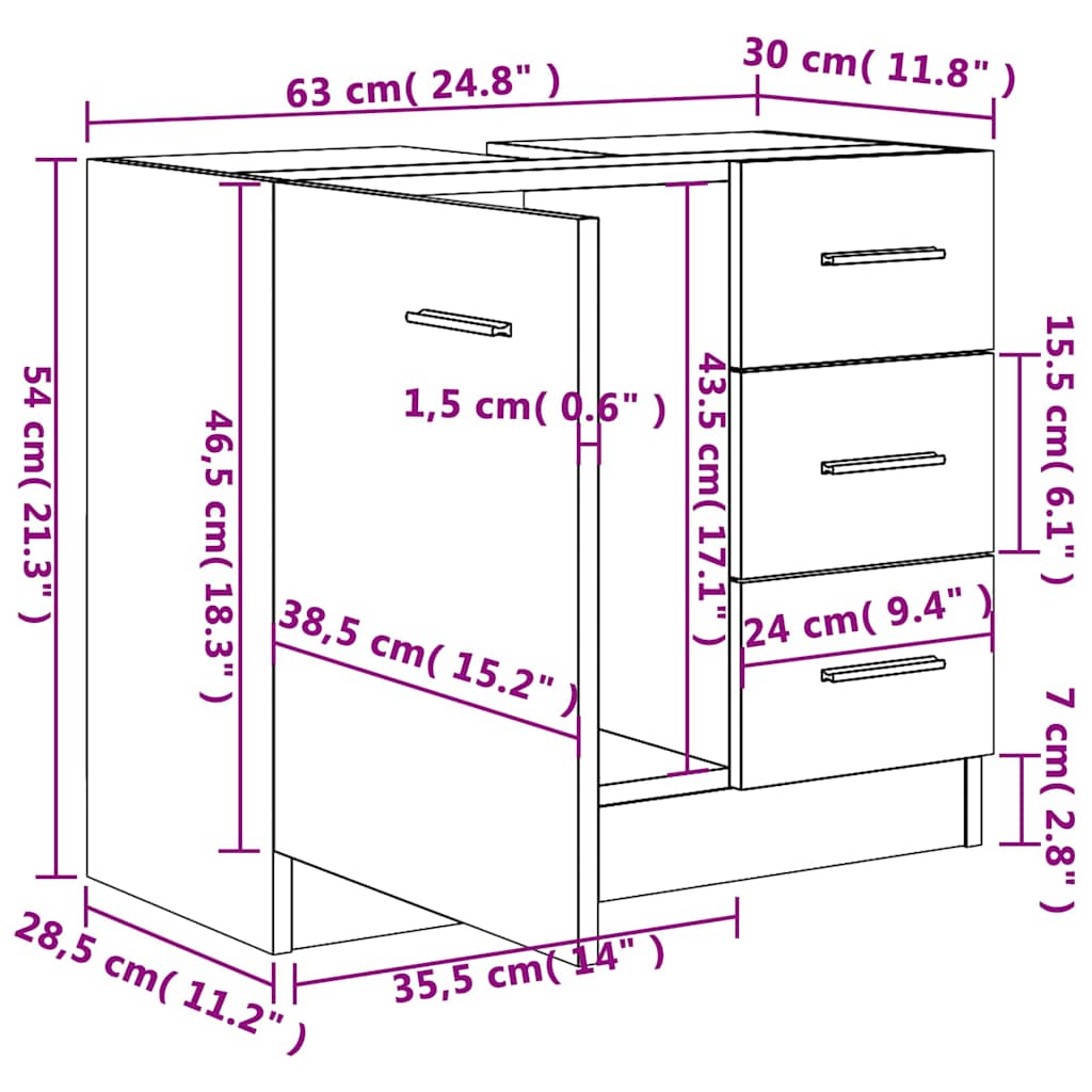 Ντουλάπι Νιπτήρα Γκρι 63x30x54 εκ. Μοριοσανίδα