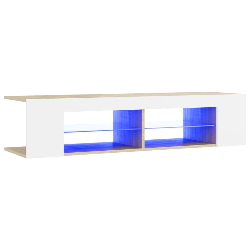 Έπιπλο Τηλεόρασης με LED Λευκό/Sonoma Δρυς 135x39x30 εκ.
