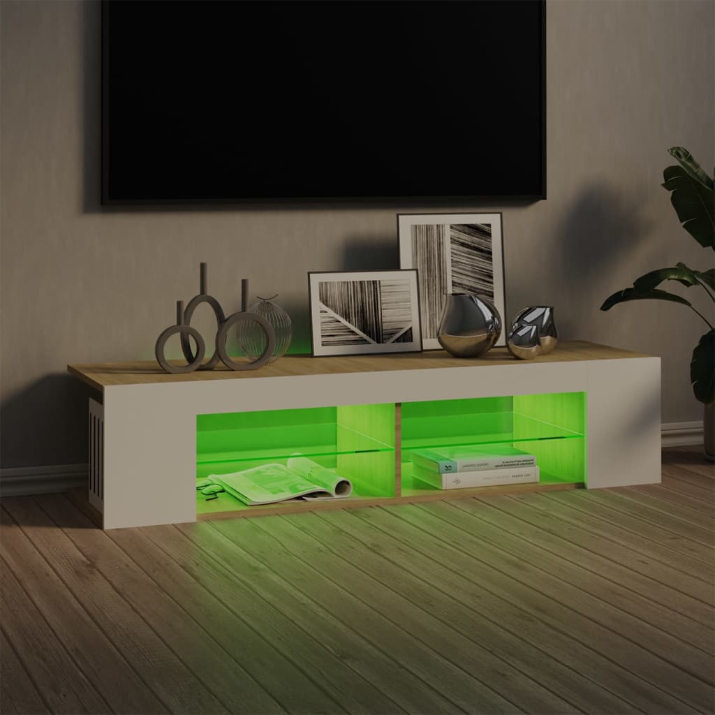 Έπιπλο Τηλεόρασης με LED Λευκό/Sonoma Δρυς 135x39x30 εκ.
