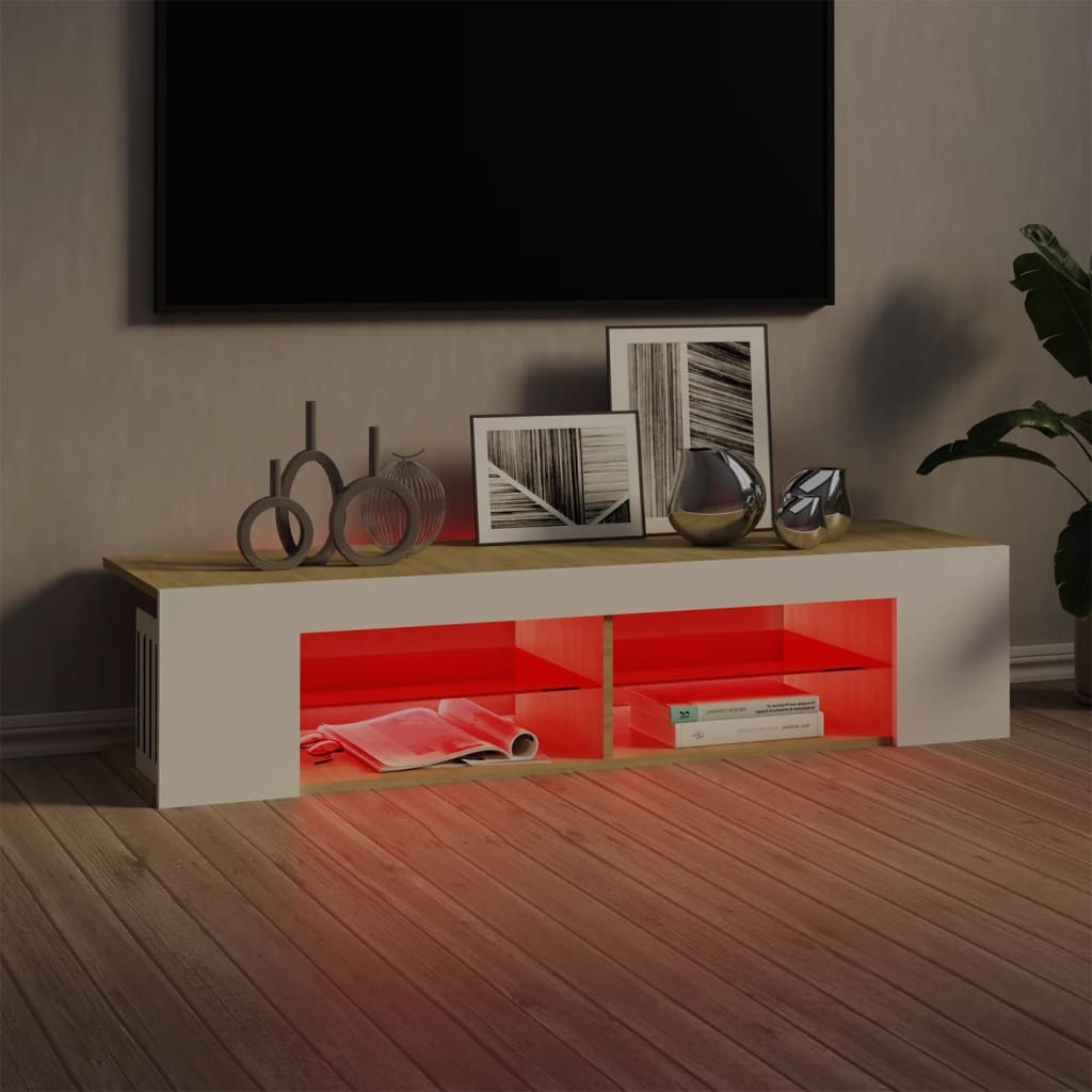 Έπιπλο Τηλεόρασης με LED Λευκό/Sonoma Δρυς 135x39x30 εκ.