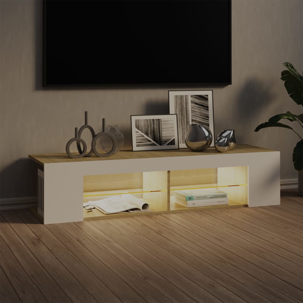 Έπιπλο Τηλεόρασης με LED Λευκό/Sonoma Δρυς 135x39x30 εκ.