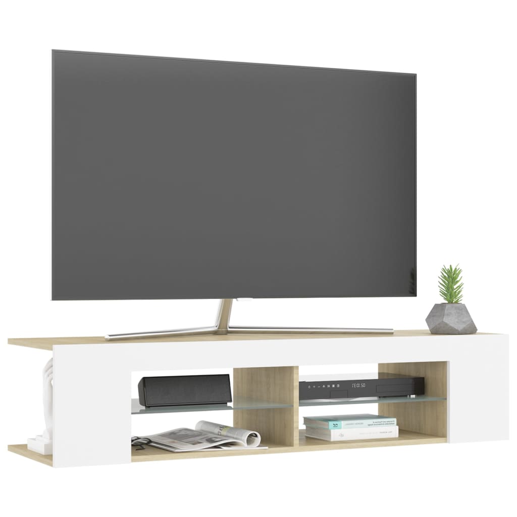 Έπιπλο Τηλεόρασης με LED Λευκό/Sonoma Δρυς 135x39x30 εκ.