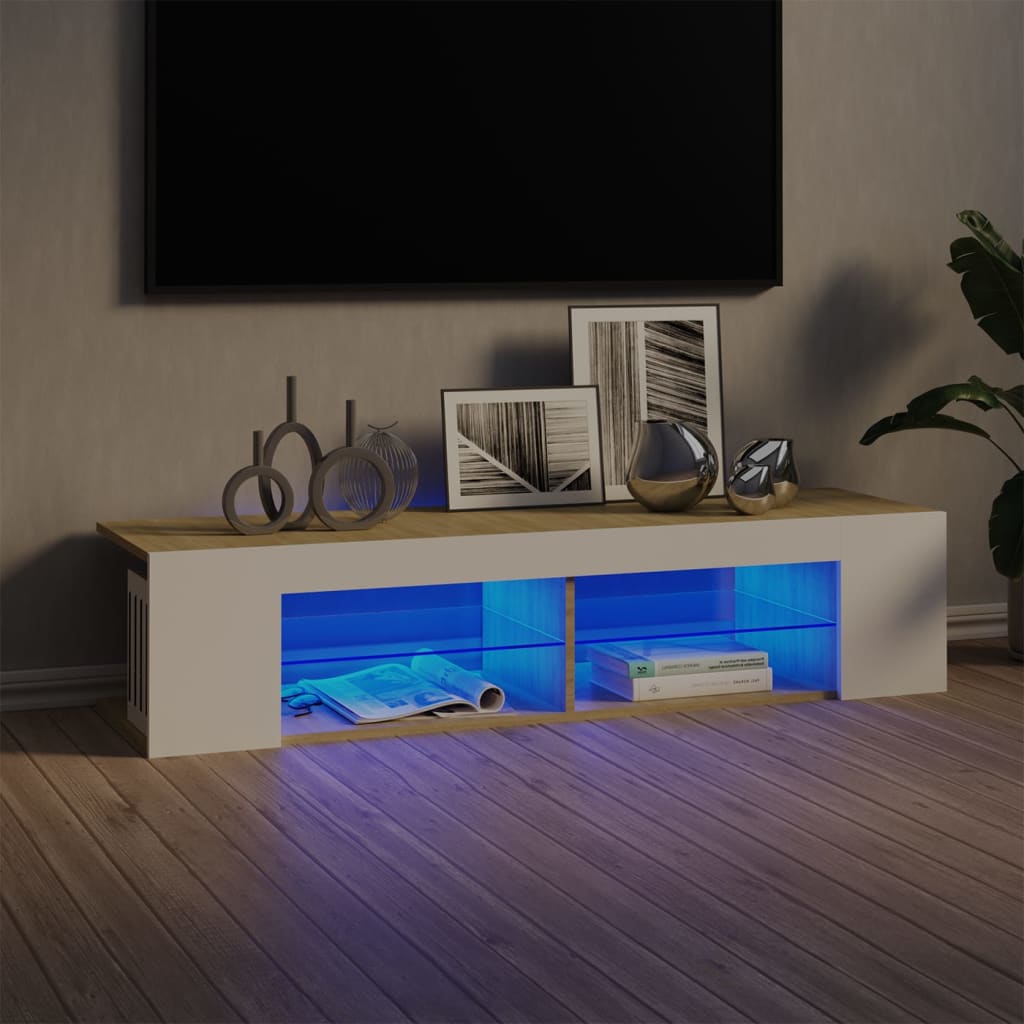 Έπιπλο Τηλεόρασης με LED Λευκό/Sonoma Δρυς 135x39x30 εκ.