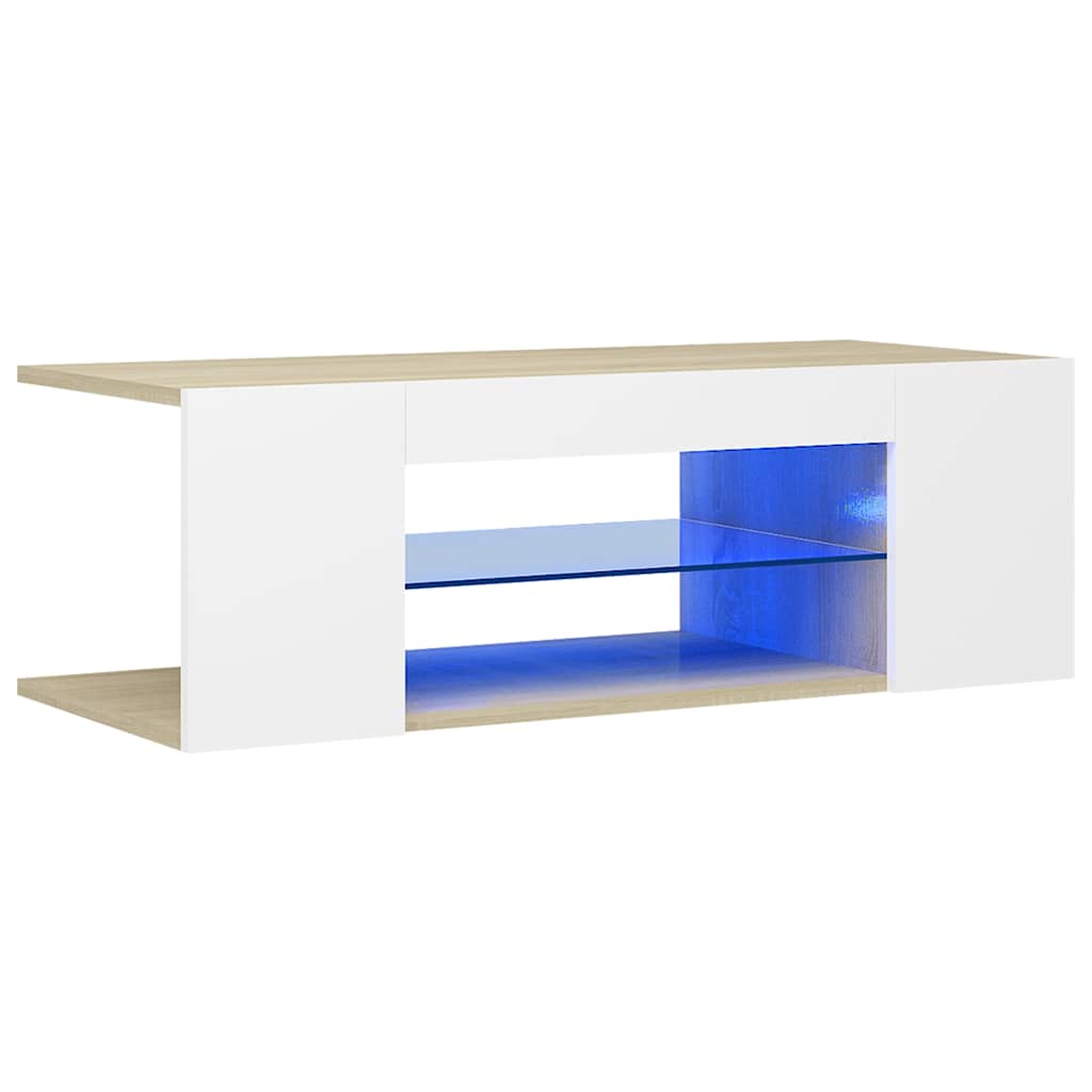 Έπιπλο Τηλεόρασης με LED Λευκό/Sonoma Δρυς 90x39x30 εκ. - Pakobazaar