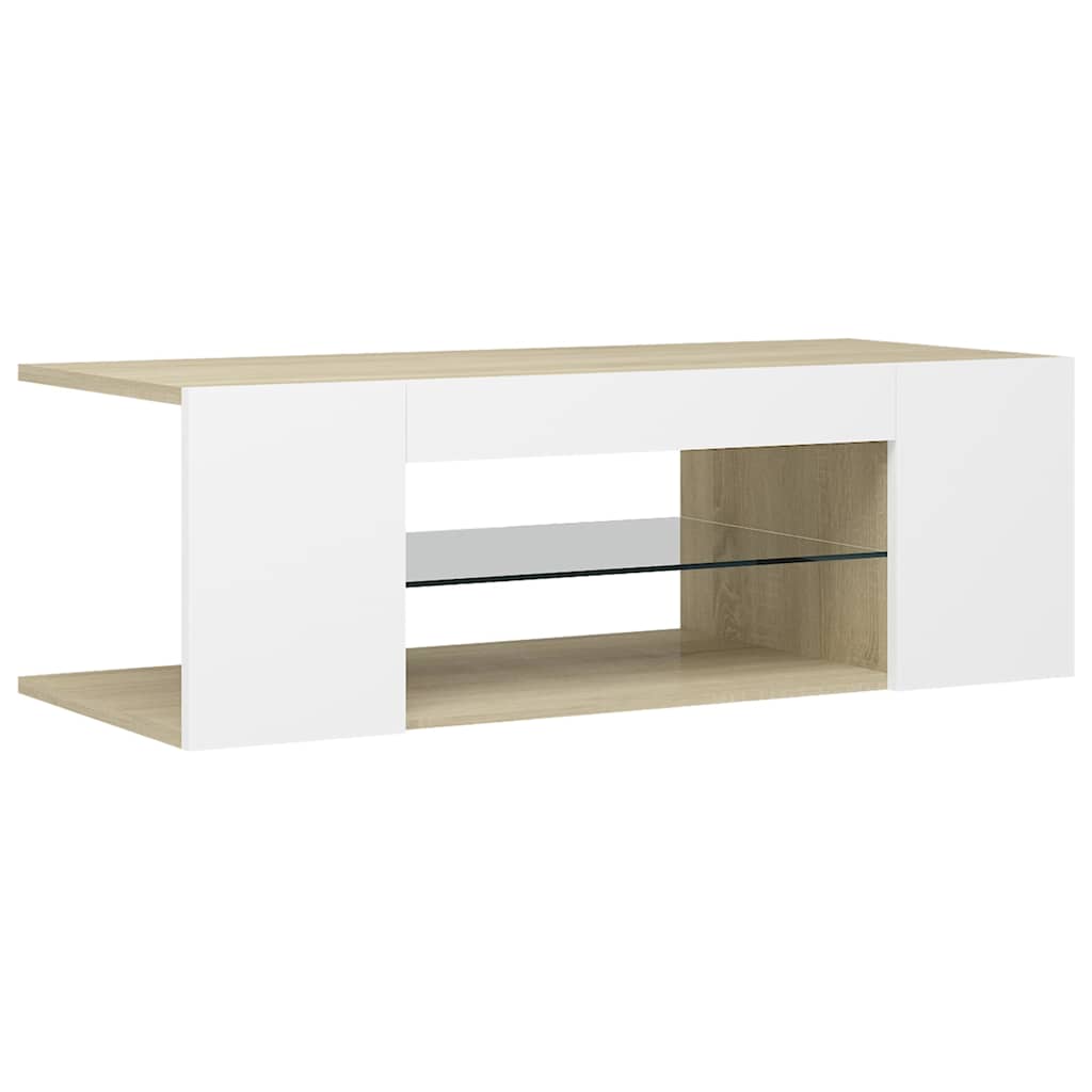 Έπιπλο Τηλεόρασης με LED Λευκό/Sonoma Δρυς 90x39x30 εκ. - Pakobazaar