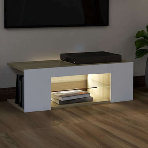 Έπιπλο Τηλεόρασης με LED Λευκό/Sonoma Δρυς 90x39x30 εκ. - Pakobazaar