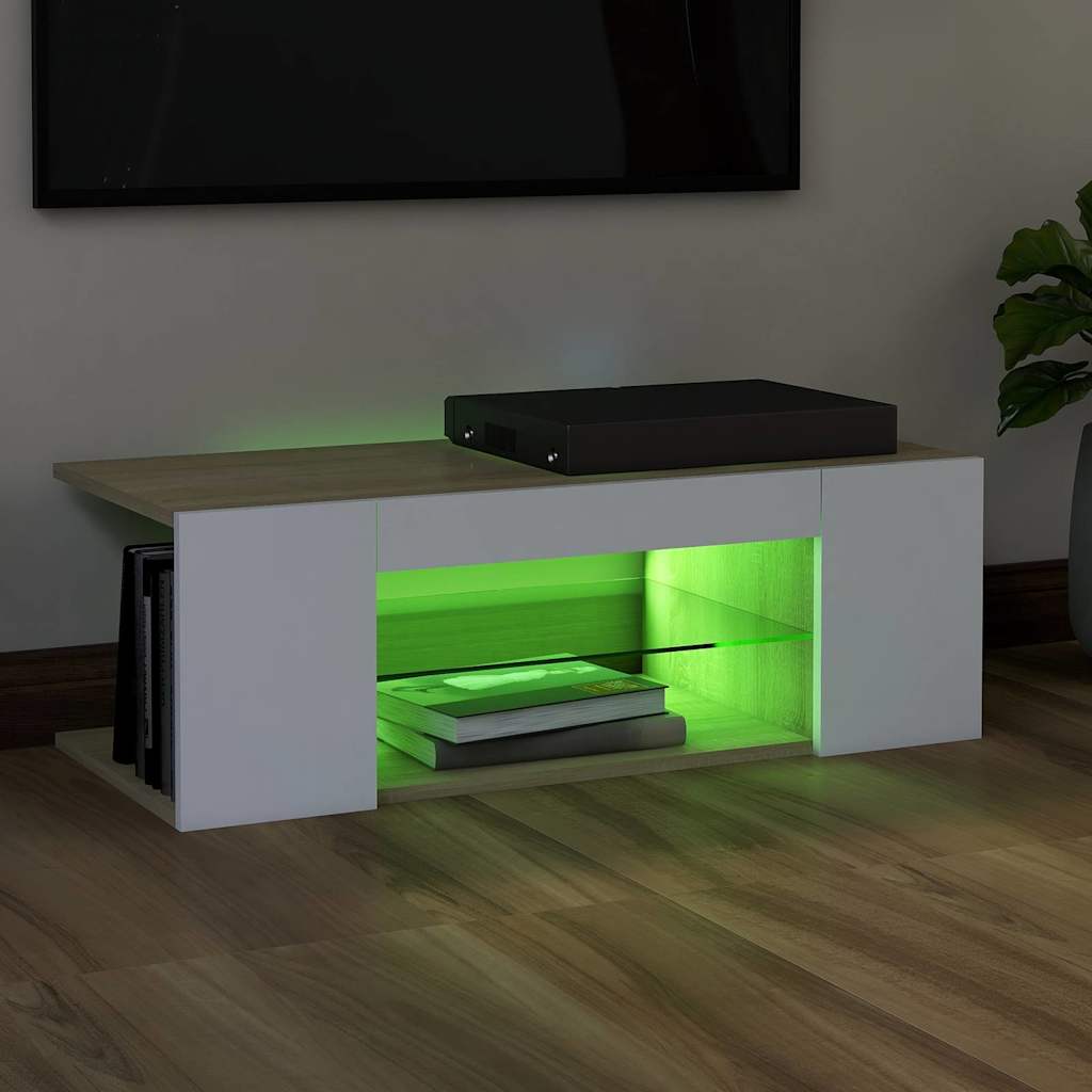 Έπιπλο Τηλεόρασης με LED Λευκό/Sonoma Δρυς 90x39x30 εκ. - Pakobazaar
