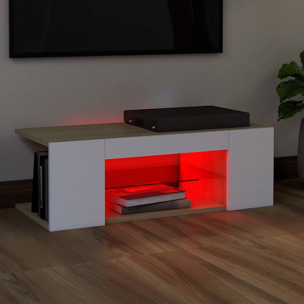 Έπιπλο Τηλεόρασης με LED Λευκό/Sonoma Δρυς 90x39x30 εκ. - Pakobazaar