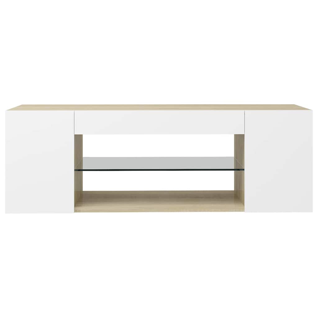 Έπιπλο Τηλεόρασης με LED Λευκό/Sonoma Δρυς 90x39x30 εκ. - Pakobazaar
