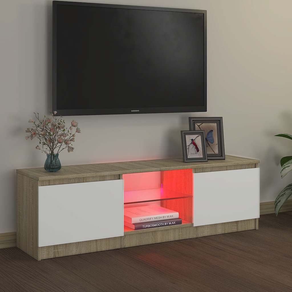 Έπιπλο Τηλεόρασης με LED Λευκό/Sonoma Δρυς 120 x 30 x 36 εκ.