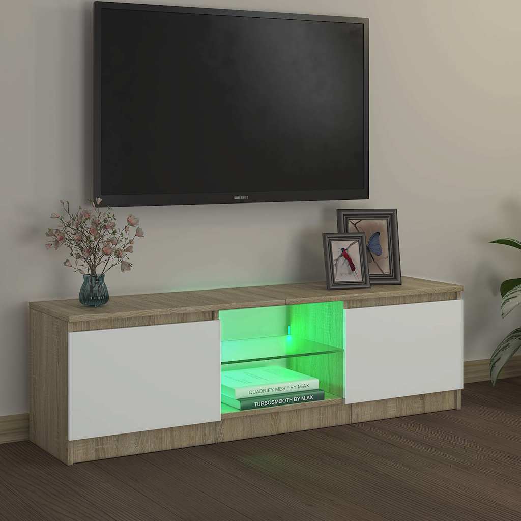 Έπιπλο Τηλεόρασης με LED Λευκό/Sonoma Δρυς 120 x 30 x 36 εκ.