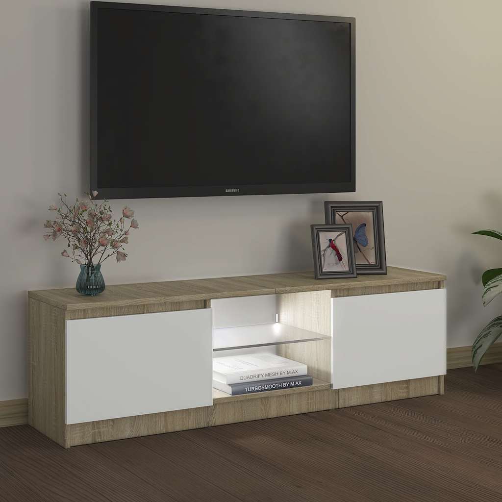Έπιπλο Τηλεόρασης με LED Λευκό/Sonoma Δρυς 120 x 30 x 36 εκ.