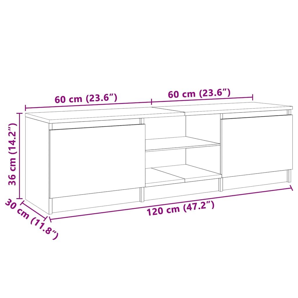 Έπιπλο Τηλεόρασης με LED Λευκό/Sonoma Δρυς 120 x 30 x 36 εκ.