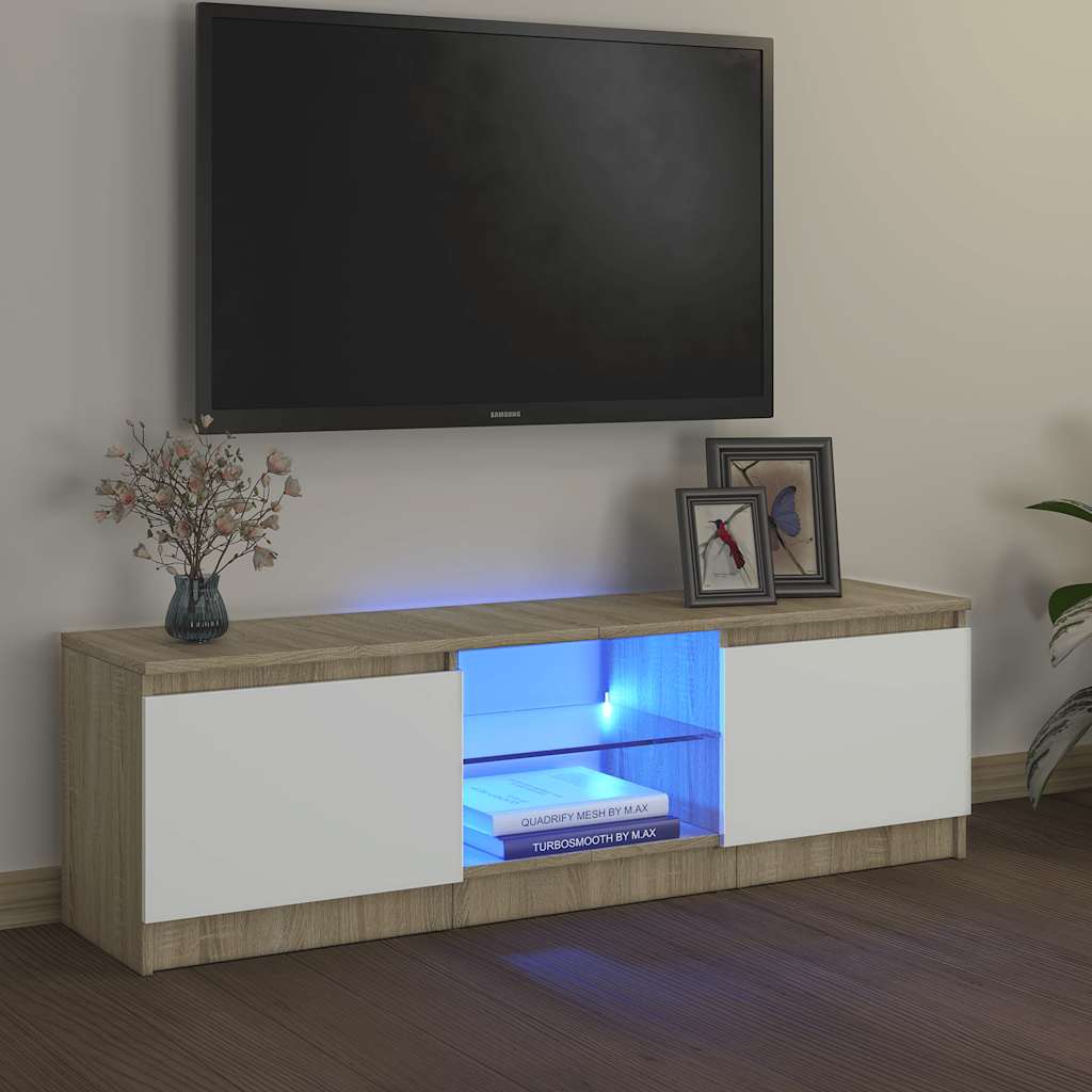 Έπιπλο Τηλεόρασης με LED Λευκό/Sonoma Δρυς 120 x 30 x 36 εκ.