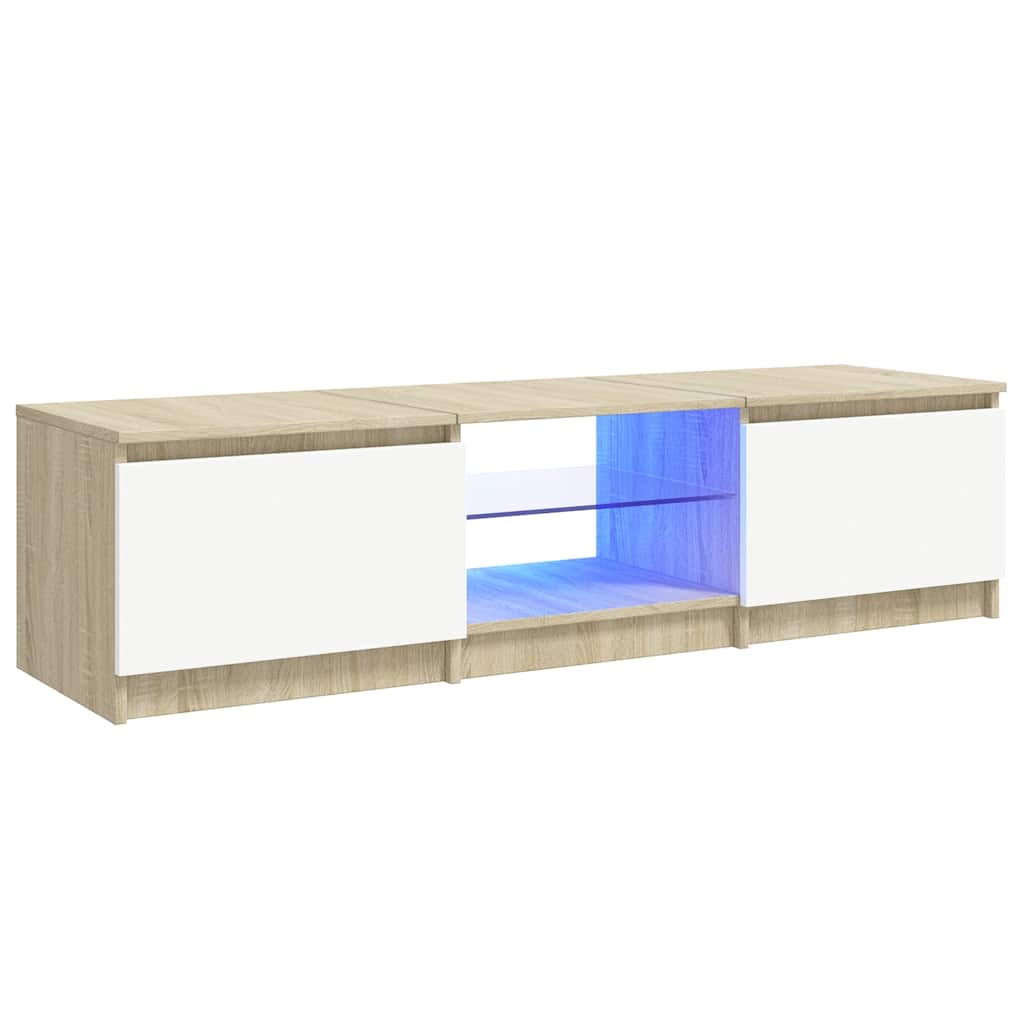 Έπιπλο Τηλεόρασης με LED Λευκό/Sonoma Δρυς 140x40x36 εκ. - Pakobazaar