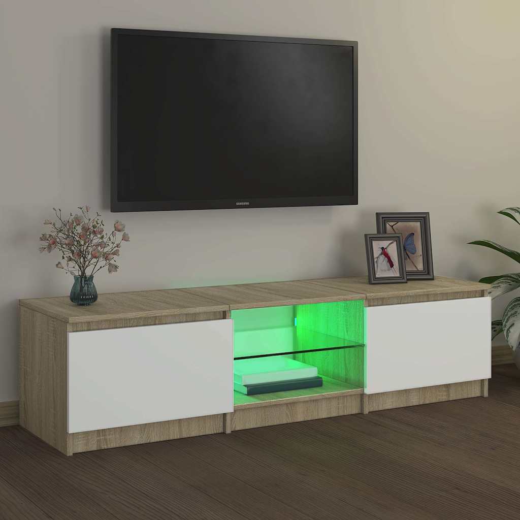 Έπιπλο Τηλεόρασης με LED Λευκό/Sonoma Δρυς 140x40x36 εκ. - Pakobazaar