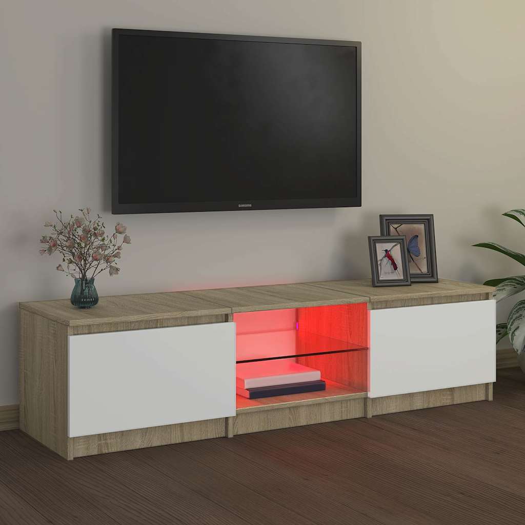 Έπιπλο Τηλεόρασης με LED Λευκό/Sonoma Δρυς 140x40x36 εκ. - Pakobazaar