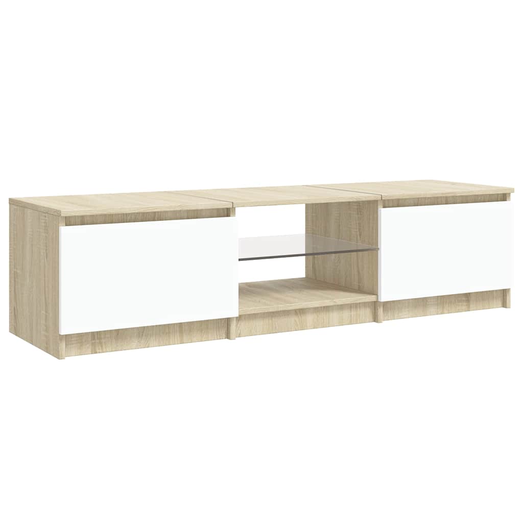 Έπιπλο Τηλεόρασης με LED Λευκό/Sonoma Δρυς 140x40x36 εκ. - Pakobazaar
