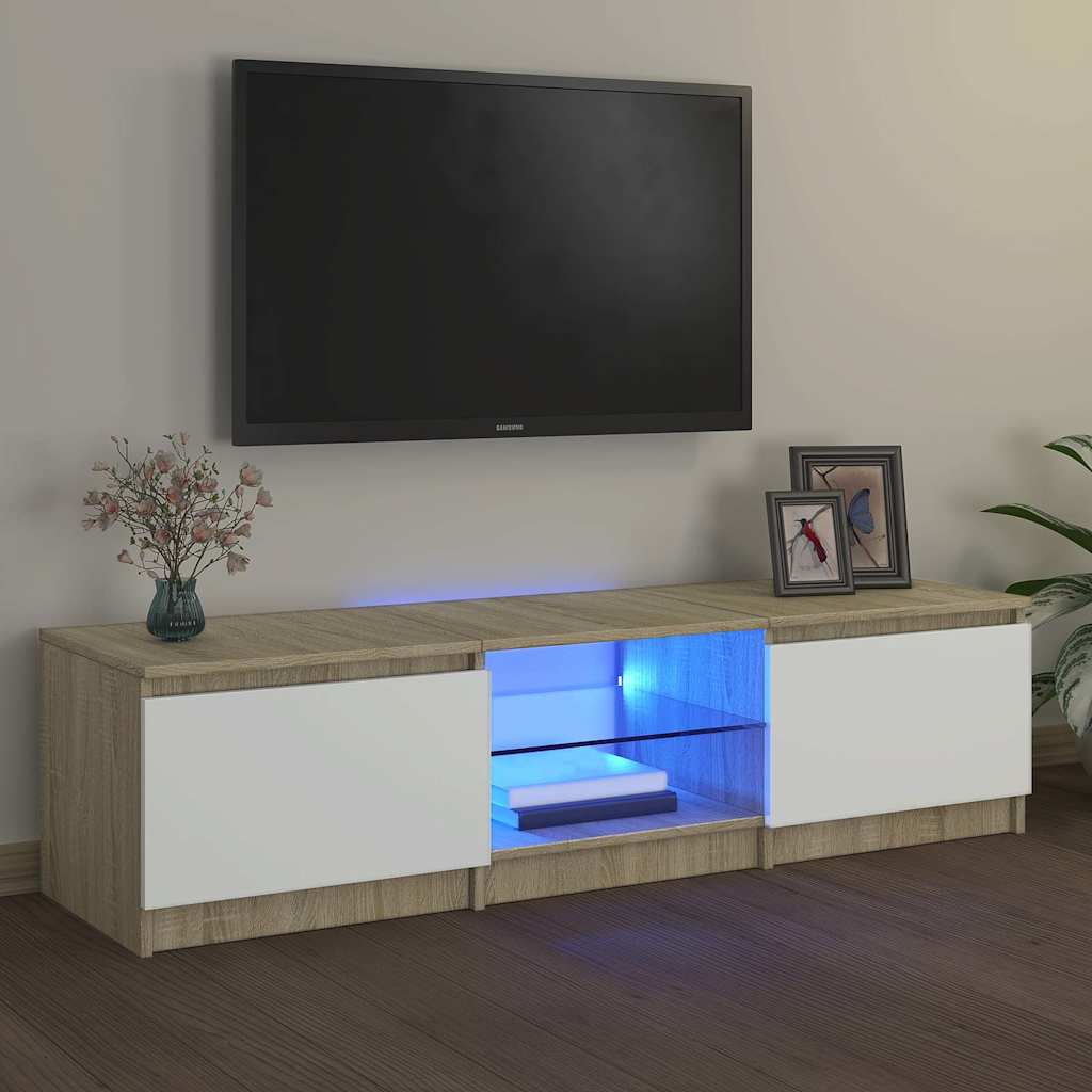 Έπιπλο Τηλεόρασης με LED Λευκό/Sonoma Δρυς 140x40x36 εκ. - Pakobazaar