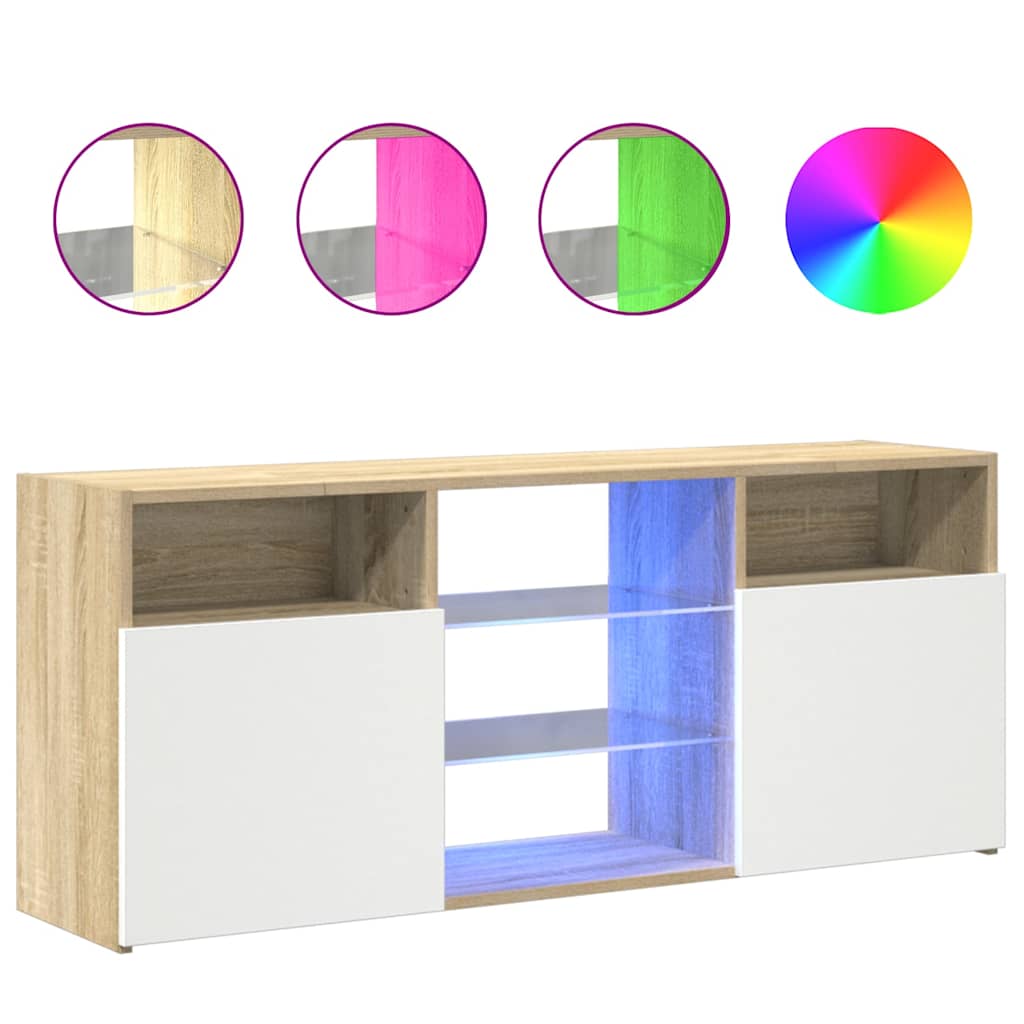 Έπιπλο Τηλεόρασης με LED Λευκό/Sonoma Δρυς 120x30x50 εκ. - Pakobazaar